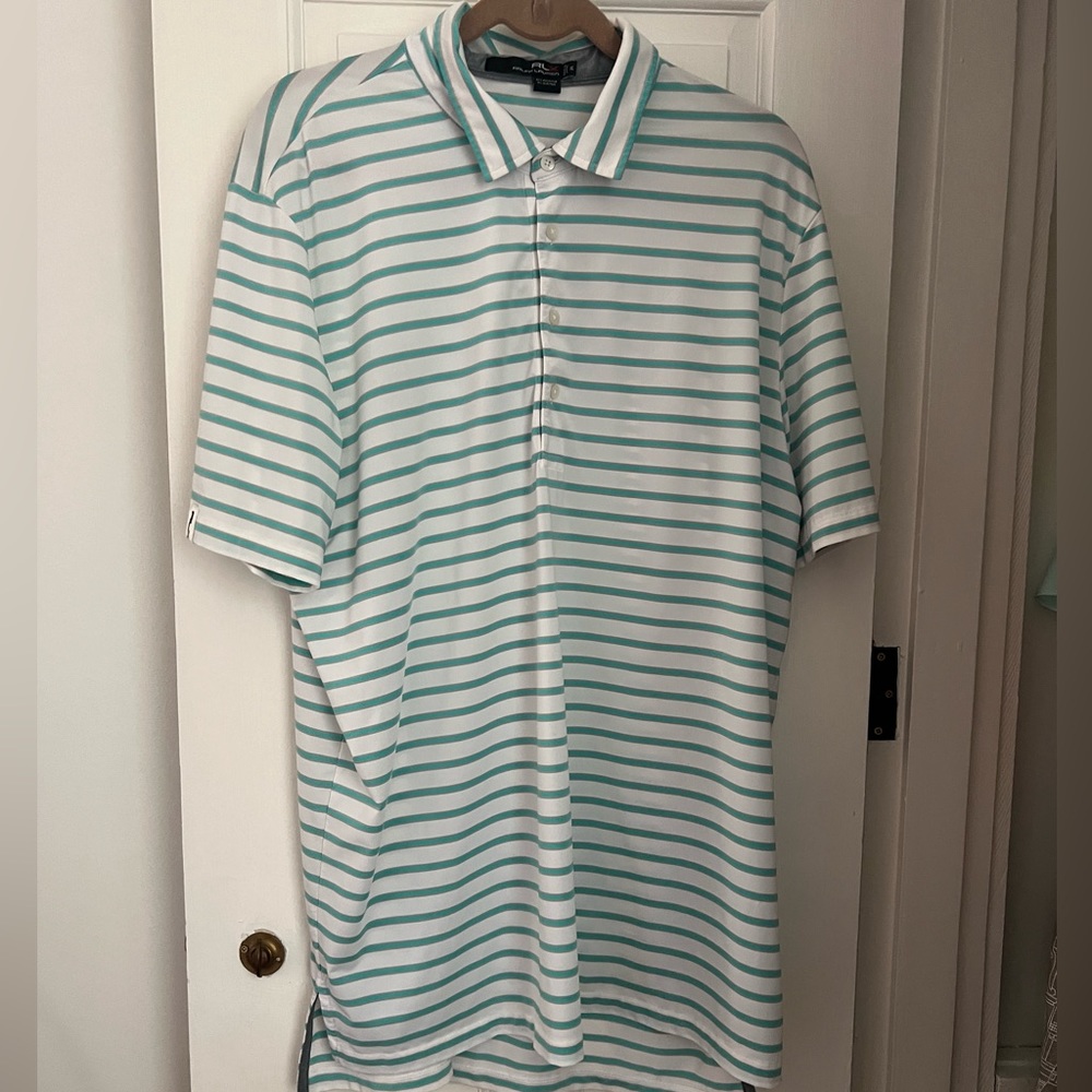 Men’s Ralph Lauren RLX Polo Shirt Men's XL Mint Green White Striped Short Sleeve